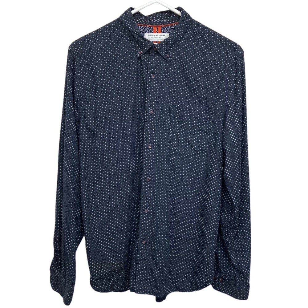 Denim & Flower Shirt M Slim Fit Black with small white circles